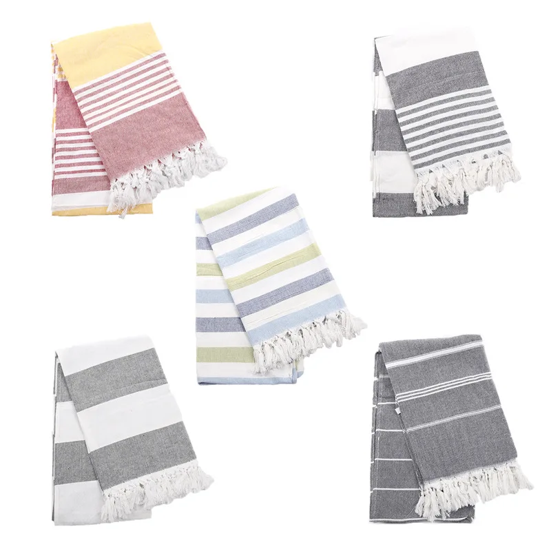 

New Turkish Tassels Beach Towels For Children Cotton Stripes Thin Bath Towel 100x180cm Travel Camping Shawl Towel