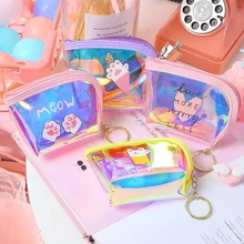 1 шт. Kawaii Мини лазерная прозрачная кошачья лапа английское слово женские сумки для монет кошелек сумка для макияжа брелки канцелярская карточка держатели
