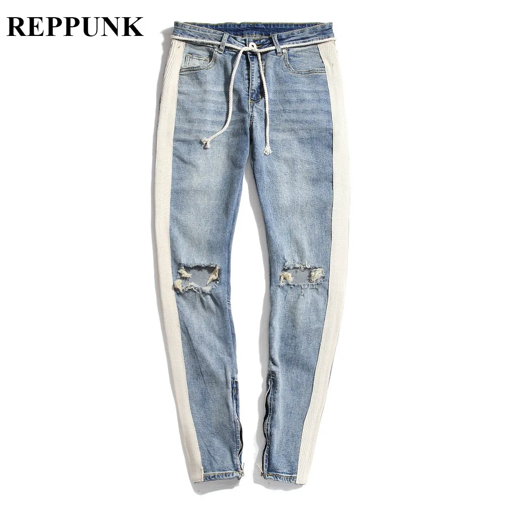 REPPUNK/2019 новые Узкие рваные джинсы до колена на молнии сбоку мужские уличная