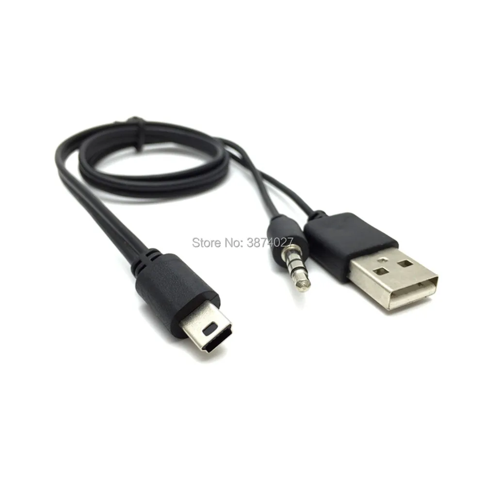 Высококачественный 2 в 1 USB мини 5 Pin + 3 мм AUX кабель Черный и зарядное устройство для