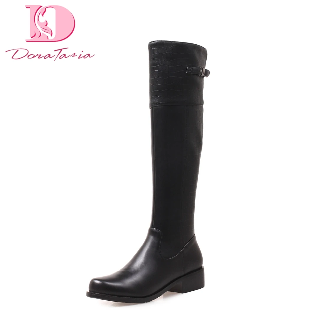 

Doratasia new plus size 34-41 Square Heels Buckle Strap women's Shoes Woman Knee High Boots Autumn Boots Woman