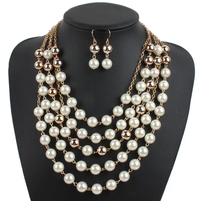 Gold Chain Statement Multi Layer Pearl Necklace Choker Set Layered ...