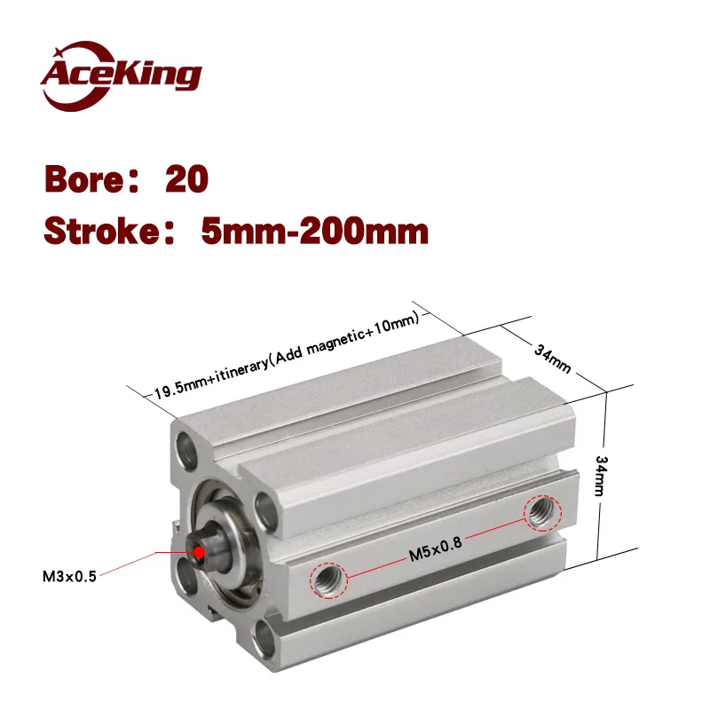 Small thin cylinder bore type AceKing SDA party 20 trip SDA20x5 10/15/20/25/30/35/40/45/50 with magnetic pneumatic components |