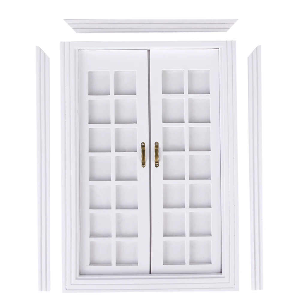 1 Set 1/12 Dollhouse Miniature Exterior Wooden French Door for Dolls House Bedroom Living Room Furniture Toy