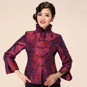 

Women Spring Satin Handmade Sequins Jacket Fashion Mandarin Collar Coat Autumn Hot Sale Burgundy Outwear M L XL XXL XXXL 2198A
