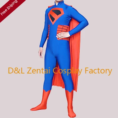 Free Shipping DHL DC Comics Superman Revised Version Lycra Zentai Men's Halloween Cosplay Costume S