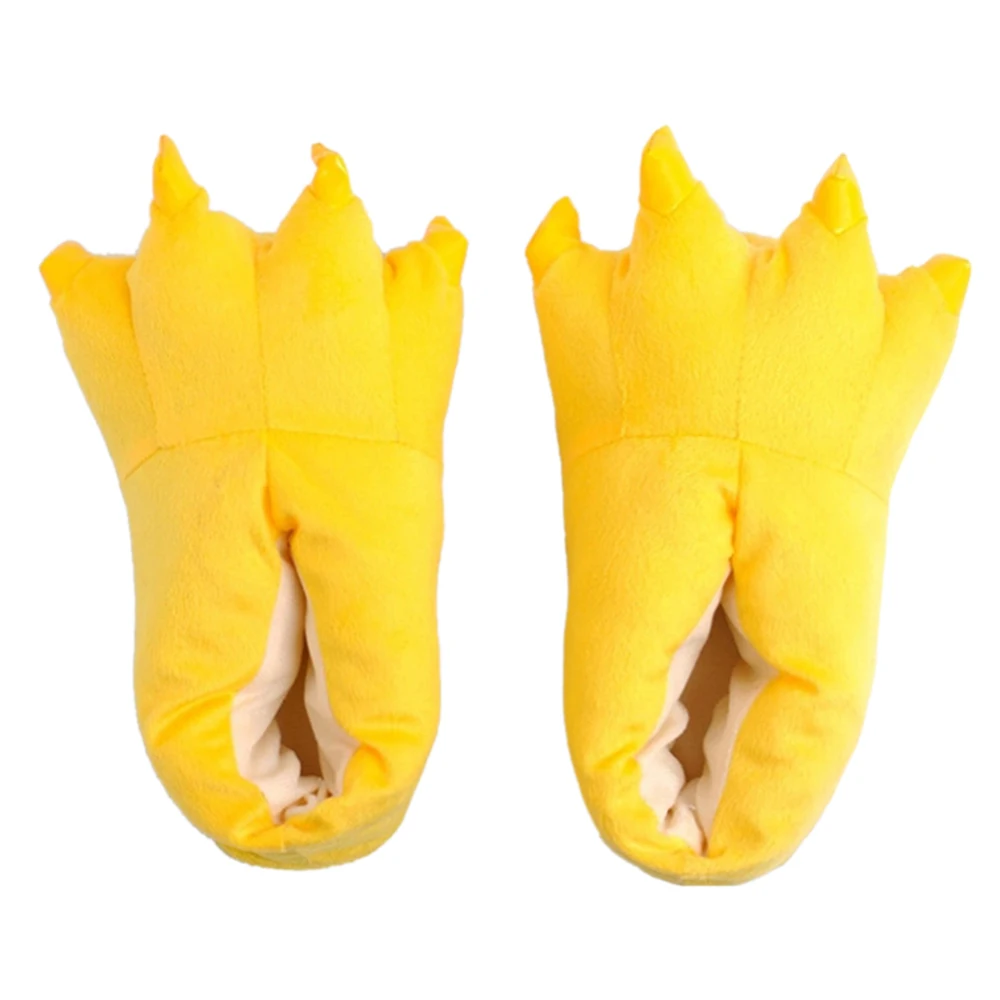 Детская плюшевая обувь с мультяшными животными и лапами; домашние тапочки из мягкой искусственной кожи; обувь для костюмированной вечеринки с лапами - Цвет: Yellow S