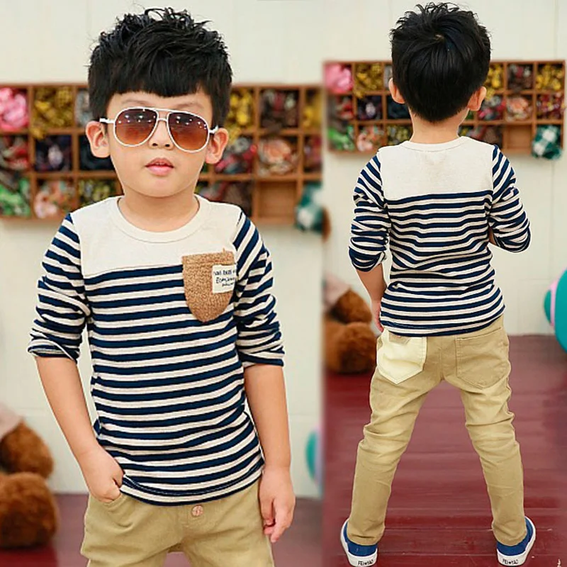 

2019 Size110~150 kids spring autumn clothes children t-shirts for baby boys long sleeve t shirts stripes