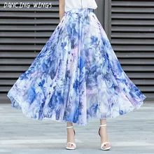 Цветочный принт шифон Для женщин юбка Летняя женская одежда богемный пляж длинная юбка