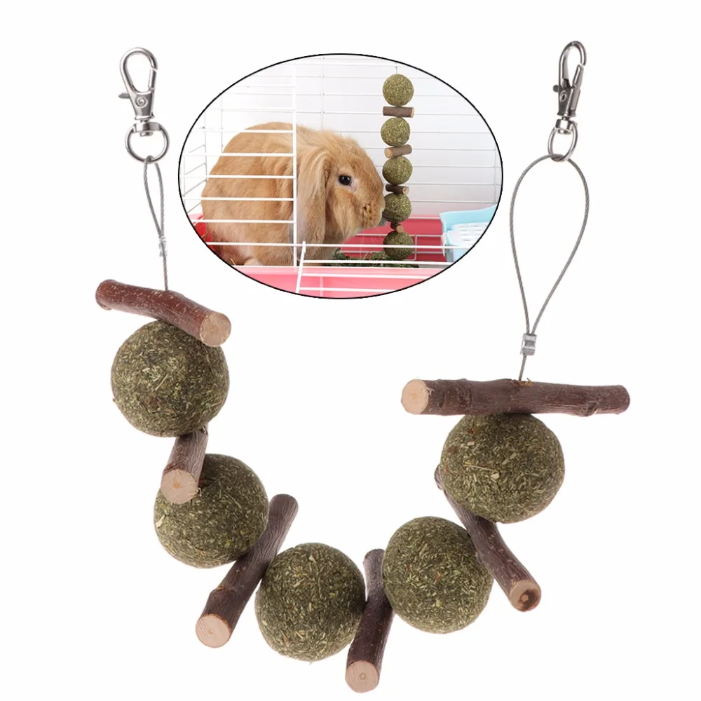 Hamster Rabbit Pet Teeth Grinding Toys Apple Tree Branch Grass Ball Hanging Cage 