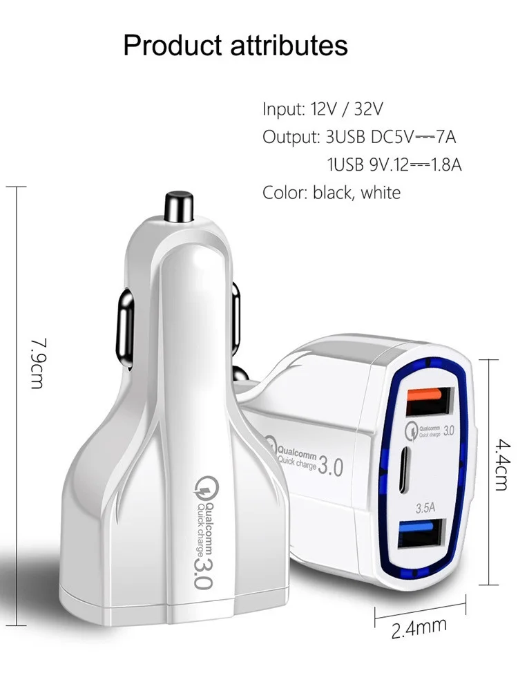 Автомобильное USB зарядное устройство двойной usb type c PD Быстрая зарядка QC3.0 5 V 3A адаптер прикуривателя для ipnone 8 X samsung s9 s10 Универсальный