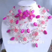 NE-001 модный браслет с цветком, с натуральным кристаллом кварца Ювелирный Набор для свадебной вечеринки