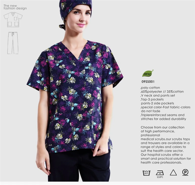 RYLL-напечатанная медицинская одежда футболки и штаны униформа медсестры стиль в скрабах набор хирургический костюм клиникос форма медсестры