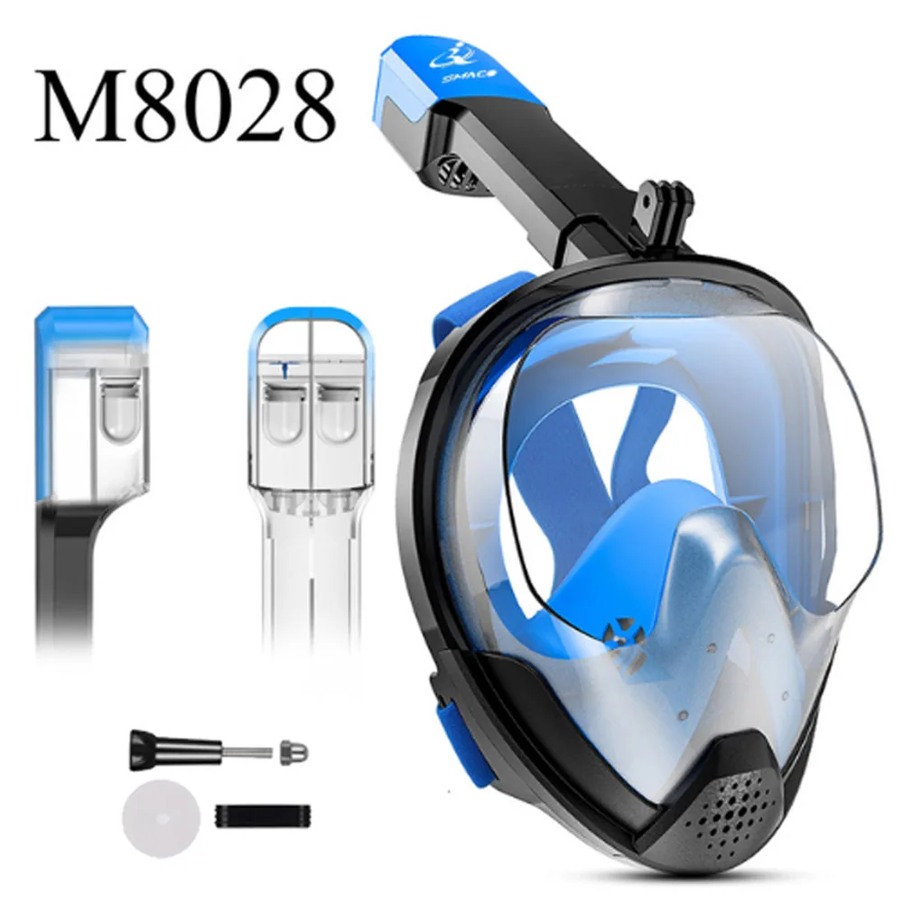 Новая Smaco маска для подводного плавания с полным лицом, набор для подводного плавания, тренировочная маска для подводного плавания Mergulho, маска для подводного плавания для камеры Gopro - Цвет: M8028 Blue