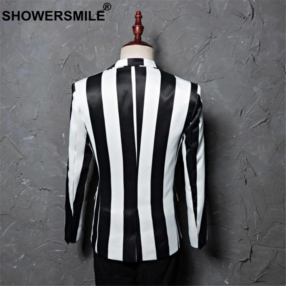 SHOWERSMILE Singers Suit Jacker Black White Striped Blazer Men Single Button Slim Fit Party Blazers Blazer Plus Size 4XL 5XL SHOWERSMILE Singers Suit Jacker Black White Striped Blazer Men Single Button Slim Fit Party Blazers Blazer Plus Size 4XL 5XL