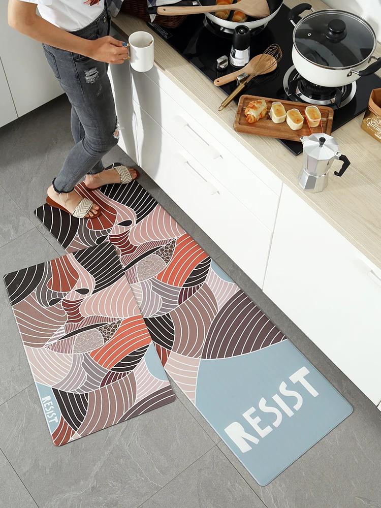 

Nordic minimalist kitchen mat PVC leather bathroom waterproof oil proof Carpet Long strip rug non-slip soft rebound floor mat