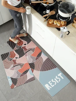 

Nordic minimalist kitchen mat PVC leather bathroom waterproof oil proof Carpet Long strip rug non-slip soft rebound floor mat