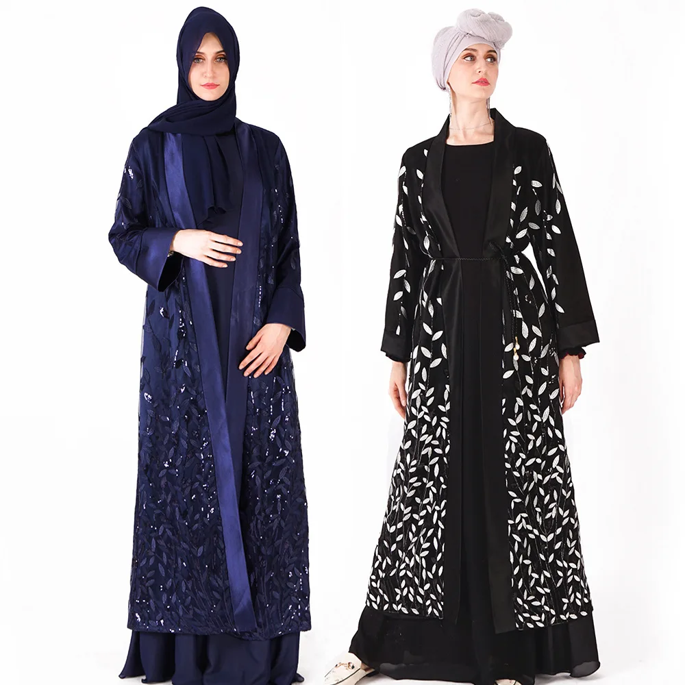 

Luxury Muslim Embroidery Abaya Sequins Maxi Dress Cardigan Tunic Kimono Long Robe Gowns Jubah Middle East Ramadan Arab Islamic