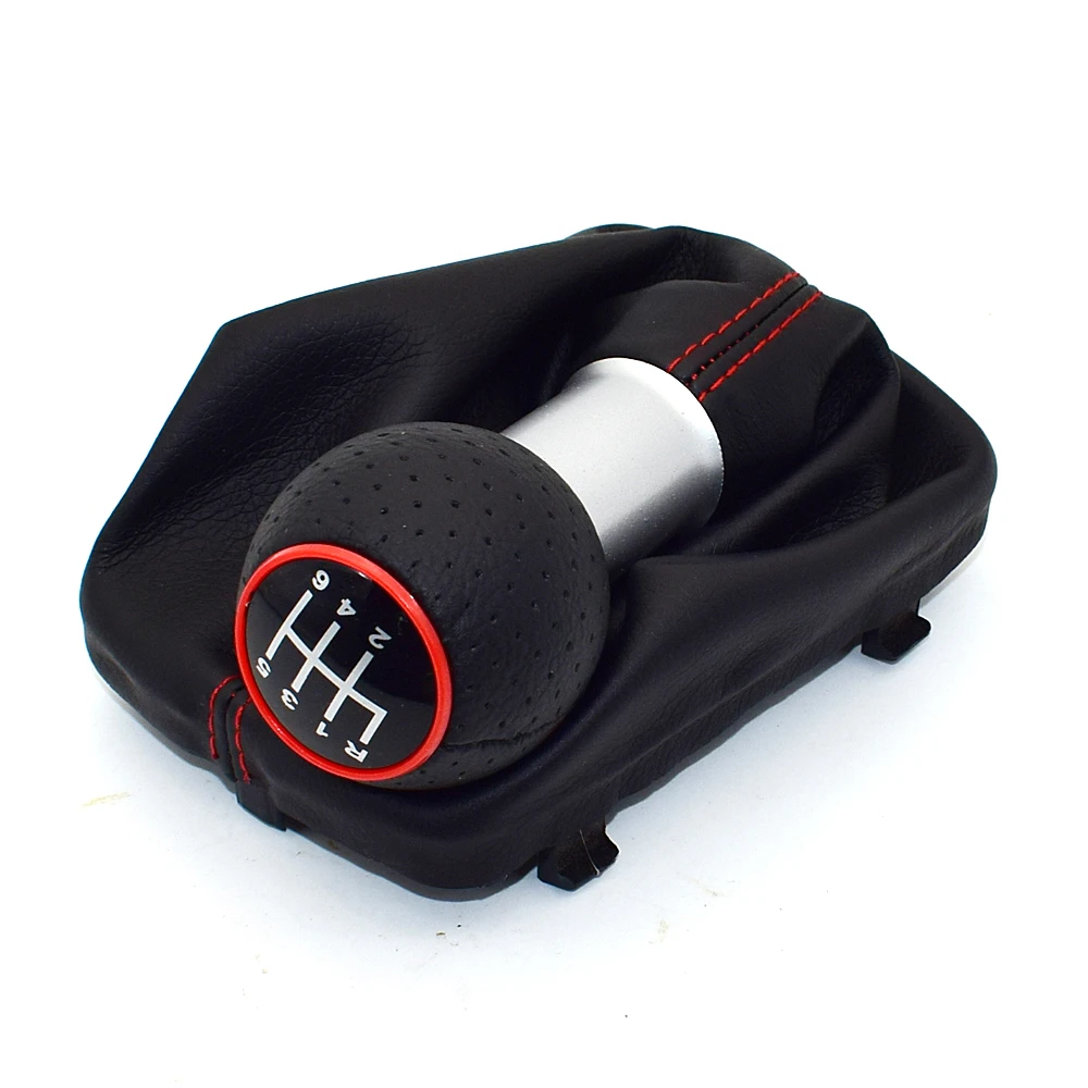 

6 Speed 12mm Car Gear Shift Knob Lever Stick Handle Gaiter Boot Cover Case Red Stitch For Audi A3 S3 2001 2002 2003