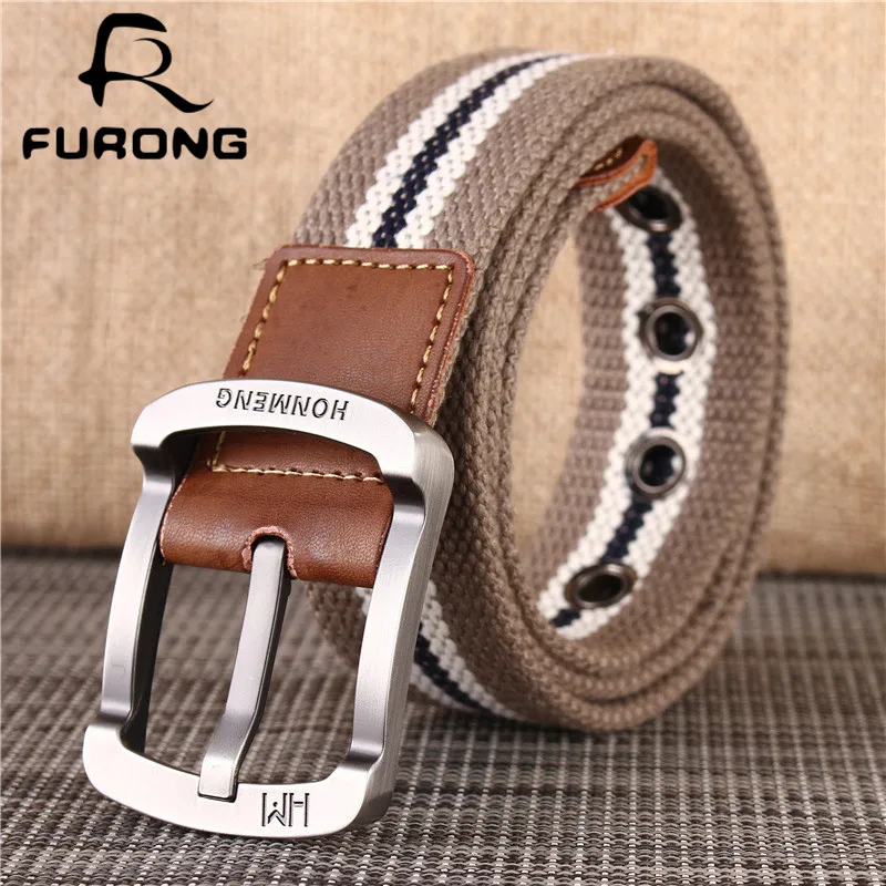 Buy FURONG Canvas Belt for Men Striped Military Belts Outdoor Adjustable Heavy
