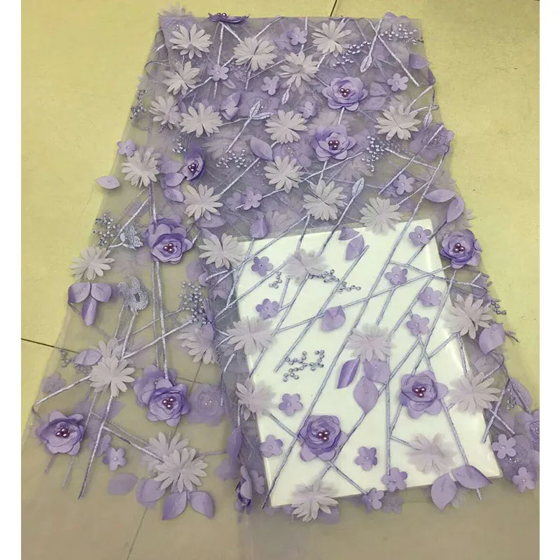 Nigerian Lace Fabric 2018 High Quality Purple 3D Flower African Fabrics Embroidery French For Bridal | Дом и сад