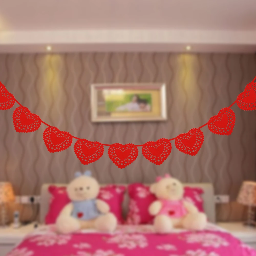 3 метра нетканые красные сердца флажки «любовь» Бумажная гирлянда для DIY Baby Shower День рождения свадьбы партии питания