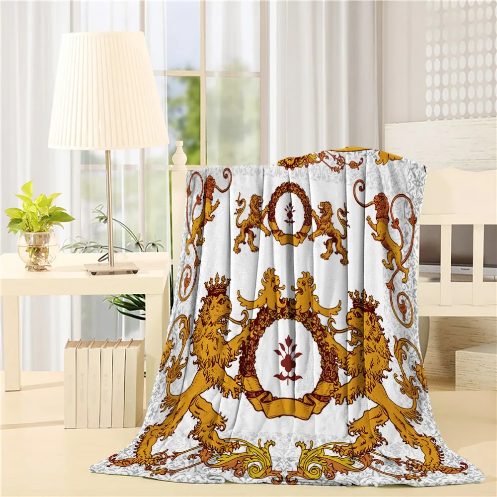 Flannel Throw Blanket Lightweight Cozy Bed Sofa ,Medieval Heraldic Lions Antique Armor Victorian Vintage Old Symbols Sign Art Flannel Throw Blanket Lightweight Cozy Bed Sofa ,Medieval Heraldic Lions Antique Armor Victorian Vintage Old Symbols Sign Art