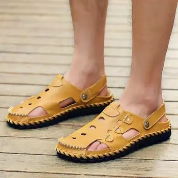 

Nice Men Sandals Slippers Genuine Leather Outdoor Casual Men Summer Shoes Gladiator Sandals For Man Top Quality Brown Black