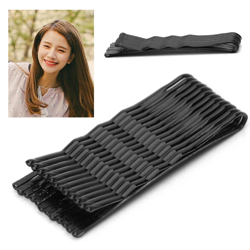 

New 60Pcs Black Invisible Hair Clips Flat Top Bobby Pins Grips Salon Barrette