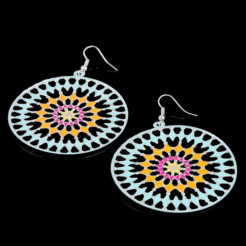 

Mujer Moda 2018 New Silver Pendientes Big Round Earring Enamel Jewelry Long Drops Dangle Earrings for Women Nickel Free Femme