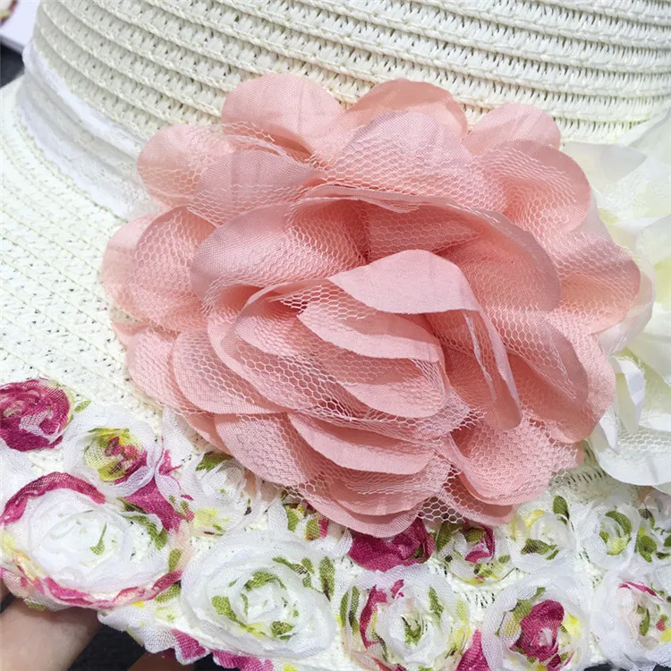 2018 Summer New Arrived Sweet Lady Lace Floral Straw Hat Outdoor Sunscreen Casual Beach Sun Hat ACA79 (9)