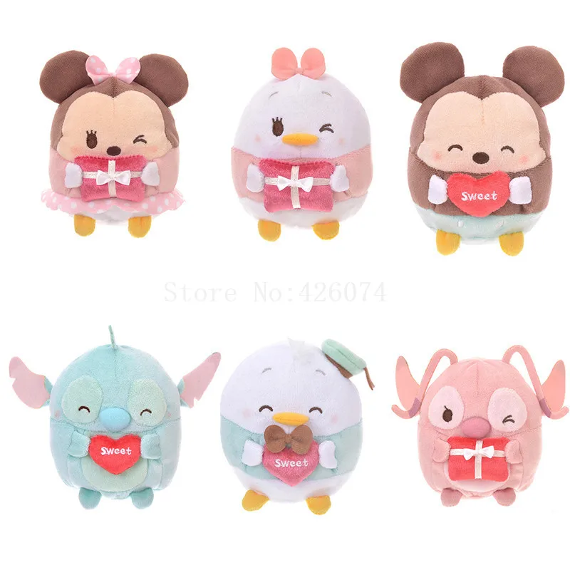 

New Ufufy Valentine's Day Mickey Minnie Donald Duck Daisy Stitch Angel Plush Small Pendant Kids Stuffed Toys For Children Gifts