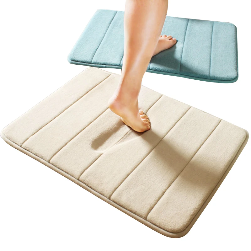 

Fashion Bathroom Bedroom Soft Mat Floor Rug Non Slip Solid Color Vertical Stripes Coral Velvet Carpet