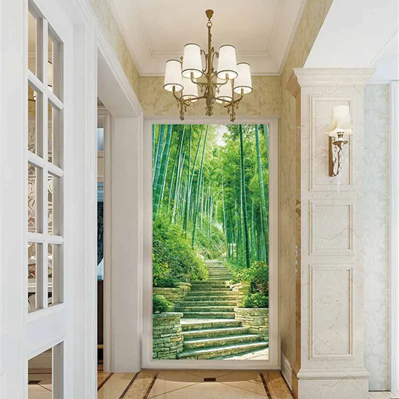 

Custom 3D Fabric Textile Wallcoverings For Walls Cloth Murals Matt Silk Entrance Hallway Corridor Scenery Bamboo Forest Trail