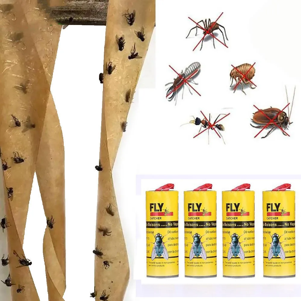 

4 Rolls Sticky Fly Paper Eliminate Flies Insect Bug Home Glue Paper Catcher Trap Fly Bug Mosquito Killer Buzz Fly Trap Device521