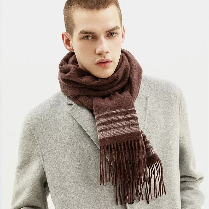 Rainbo fringe scarf Winter 100 Wool men Thicken Warm Cashmere Scarf