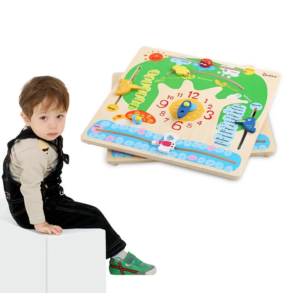 Календарь деревянные часы головоломки Jigsow Висячие доски многофункциональные детские раннее образование Обучающие игрушки время месячный сезон