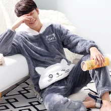 Мужской пижамный комплект, теплая Фланелевая пижама, Мужская пижама с мультяшным принтом, Мужская пижама для сна, домашняя одежда, ночные рубашки