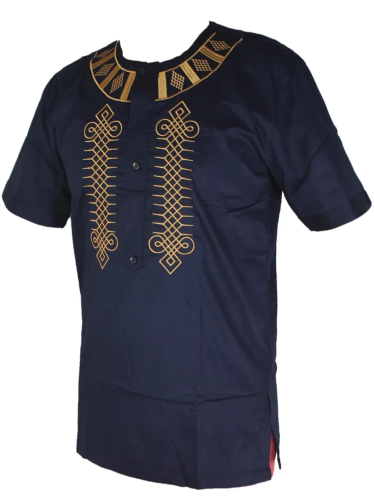 Wedding Wear African Clothes Men`s Dashiki Tunic Tops Africa Ethnic Riche Embroidery Short Caftan Attire