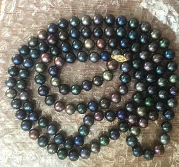

9- 10mmAAA round south sea green red multicolor pearl necklace34"14k/20