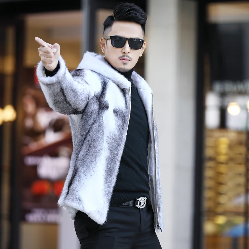 

2019 Men's Mink Coat Luxury Fashion Fur Short Jacket Winter New Hooded Warm Zip Men's Fur Jacket