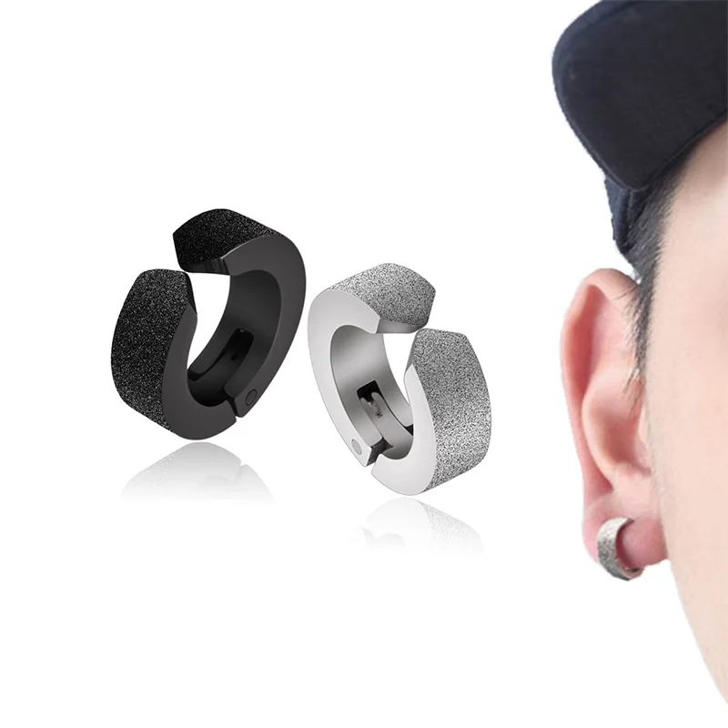

1 Pcs Punk Mens Personality Titanium Steel Scrub Earrings Ear Clip Non Piercing Earrings Fake Earrings Round Earring Rock Style