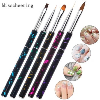 

5 pcs/set Metal Handle Nail Art Brush Painting Pen Nylon Lines Hair UV Gel 3D Carving Drawing Brushes Kits Manicure Tools