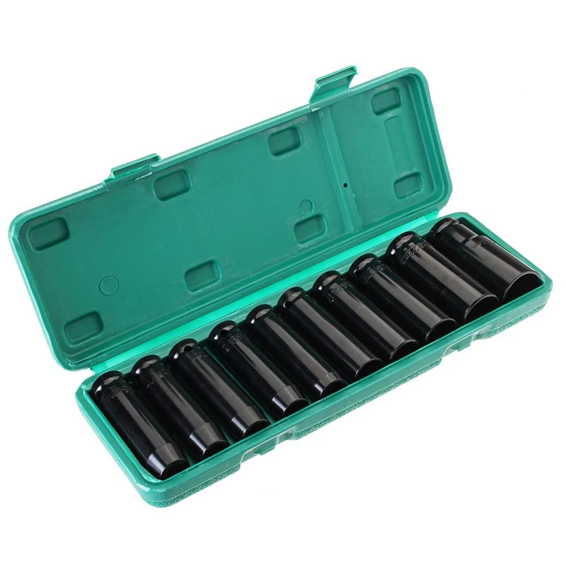 10Pcs 8-24Mm 1/2 inch Drive Deep Impact Socket Set Heavy Metric Garage Tool For Wrench Adapter Hand 