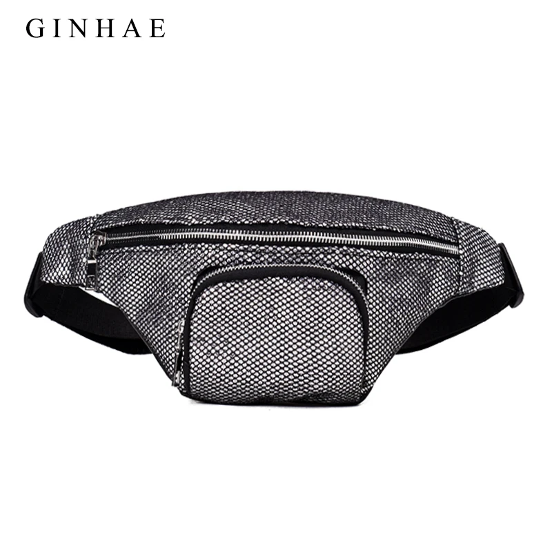 

2019 Sequins Women Waist Bag Fashion Black Silver Pink Fanny Pack Female Belt Bag Hollow Out Purse Waist Packs Chest Phone Pouch