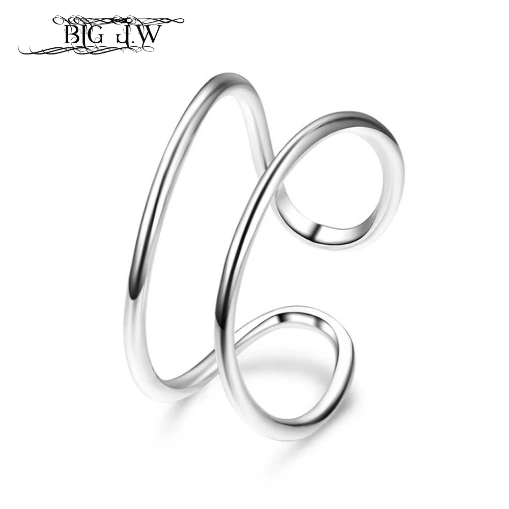 BIG J.W Trendy Minimalist C Shape Open Classic Cuff Adjustable Ring 925 Sterling Silver Engagement Rings Fashion Women Jewelry
