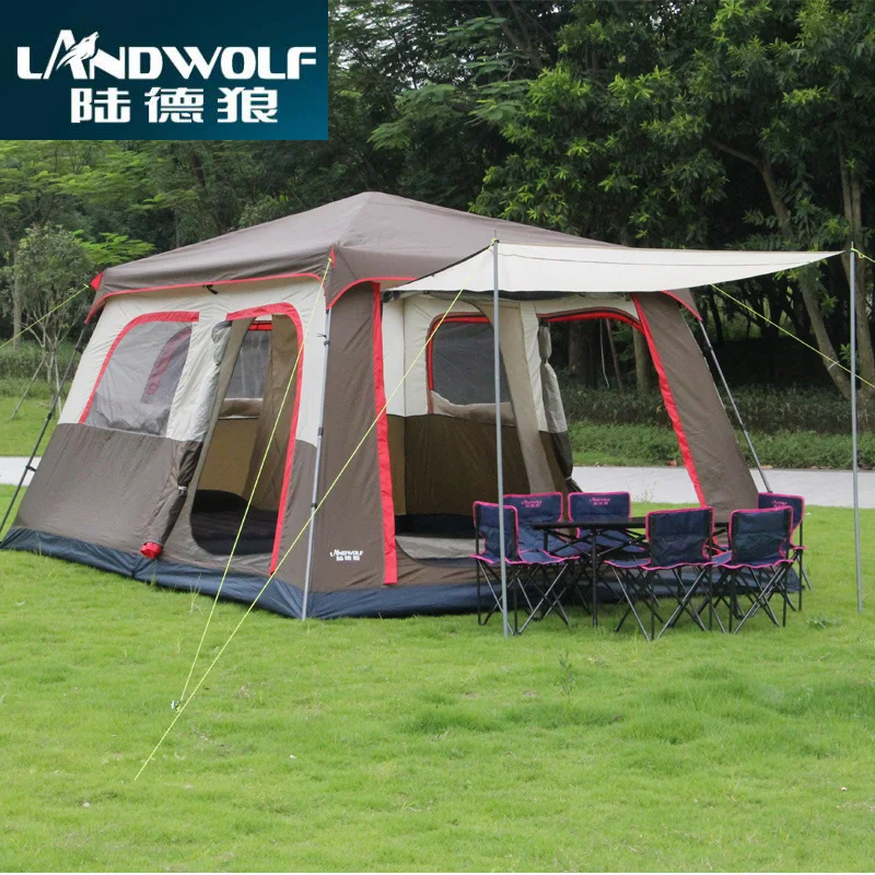 Landwolf коричневый цвет ультрабольшой 6 10 12 двухслойный открытый 2 гостиные и 1 зал Семейный Кемпинг палатка включает 1 комплект передний полюс
