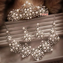 3 шт./компл. Свадебные украшения Цепочки и ожерелья Корона комплекты Стразы Свадебная Ювелирные изделия из жемчуга комплект свадебные аксессуары для волос