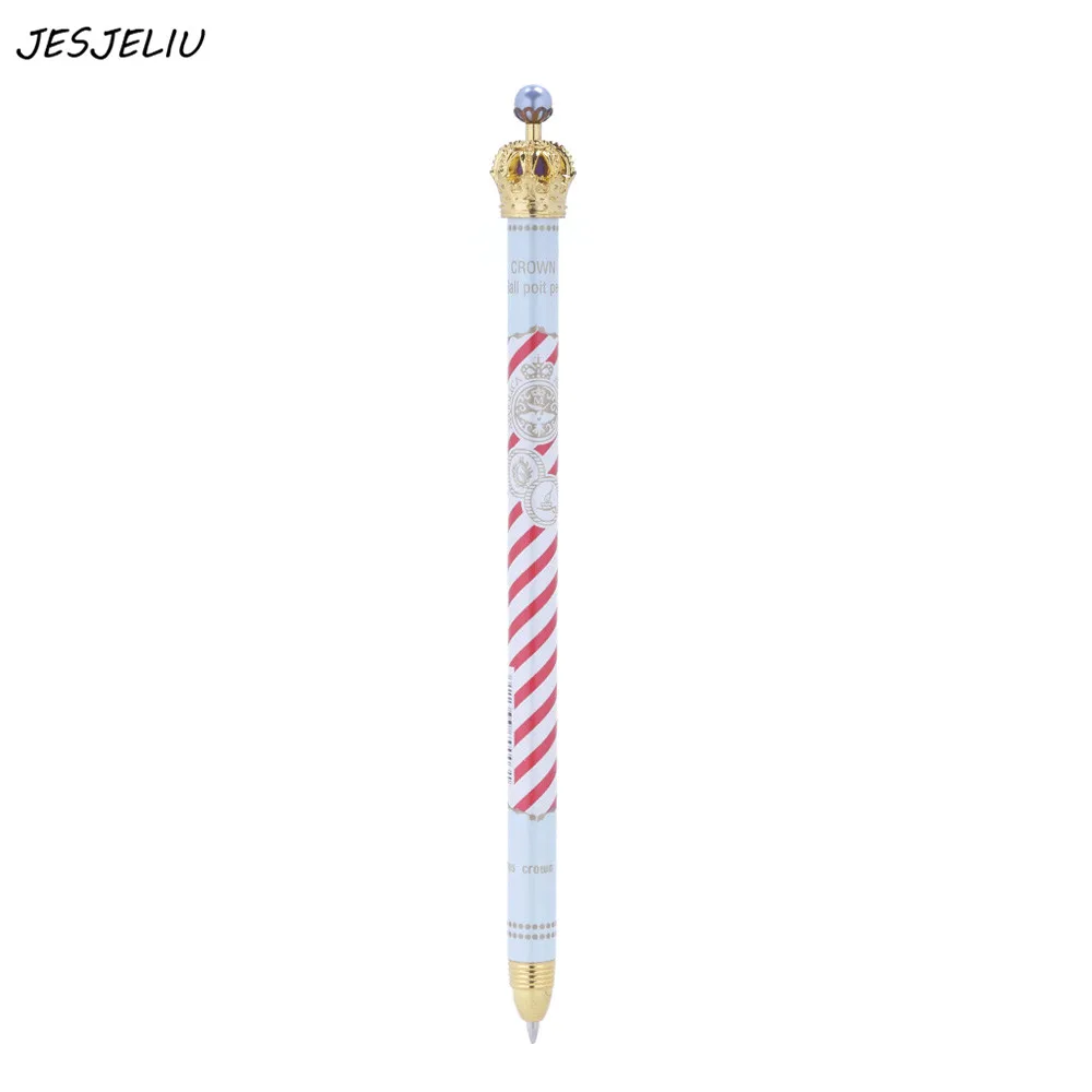 

0.5mm Blue Refill Princess Crown Pearl Ballpoint Pen Metal Rollerball Gel Pens