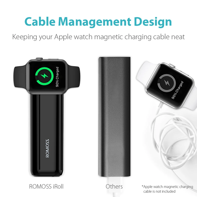Romoss iRoll 3250mAh Wireless Charger For Apple Watch Dual Port 2A Output Portable Power Bank For iPhone X/8 Plus/8/7Plus/7/6 P